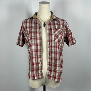 Quiksilver Plaid Short Sleeve Button Up Shirt Red Green White Size S/P 8-10